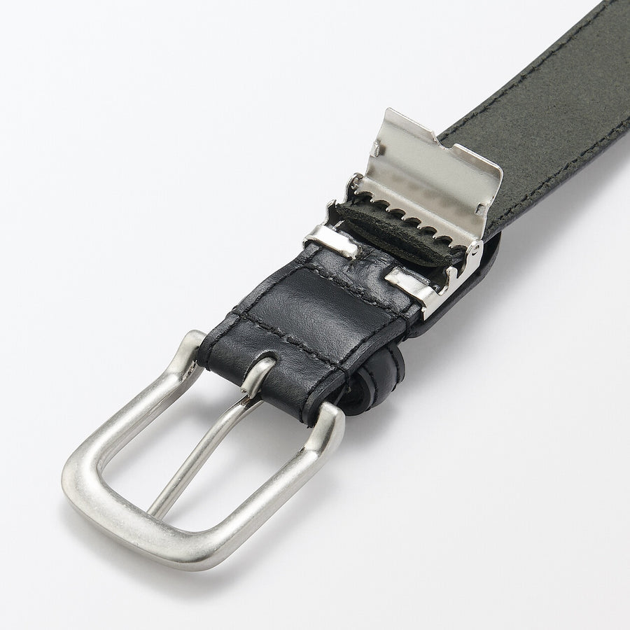 Vegetable tanned leather adjustable belt medstitchBlack