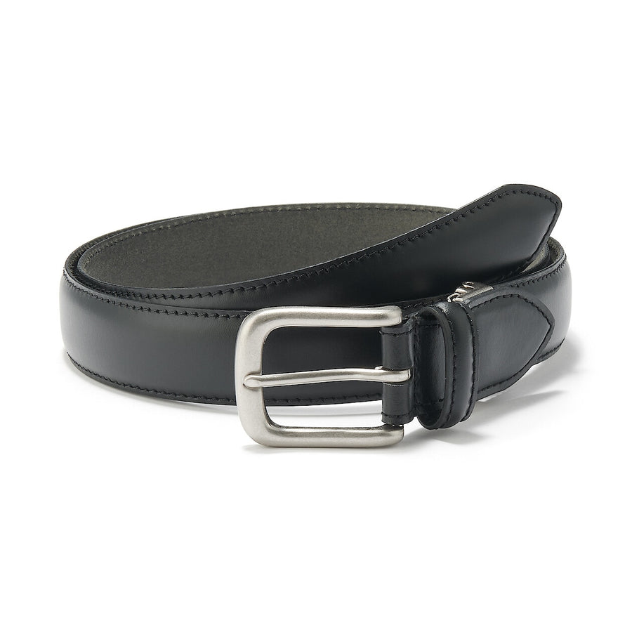 Vegetable tanned leather adjustable belt medstitchBlack