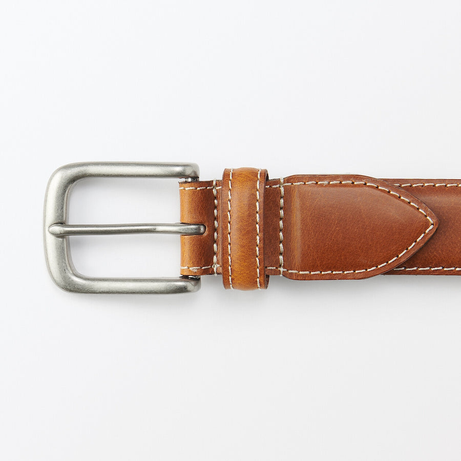 Vegetable tanned leather adjustable belt medstitchBlack
