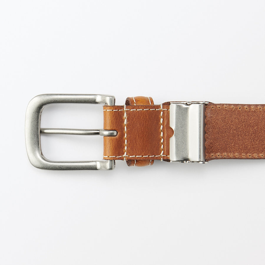 Vegetable tanned leather adjustable belt medstitchBlack