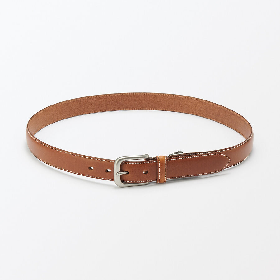 Vegetable tanned leather adjustable belt medstitchBlack