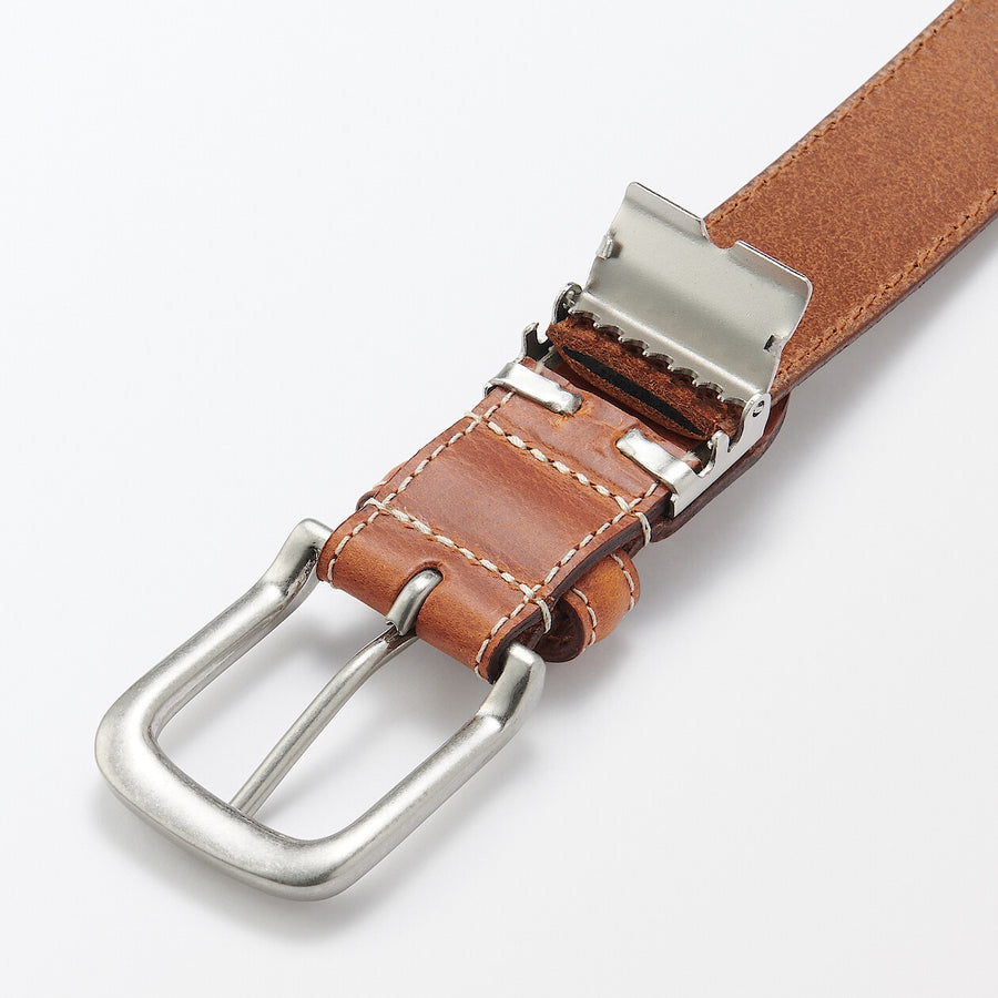 Vegetable tanned leather adjustable belt medstitchBlack