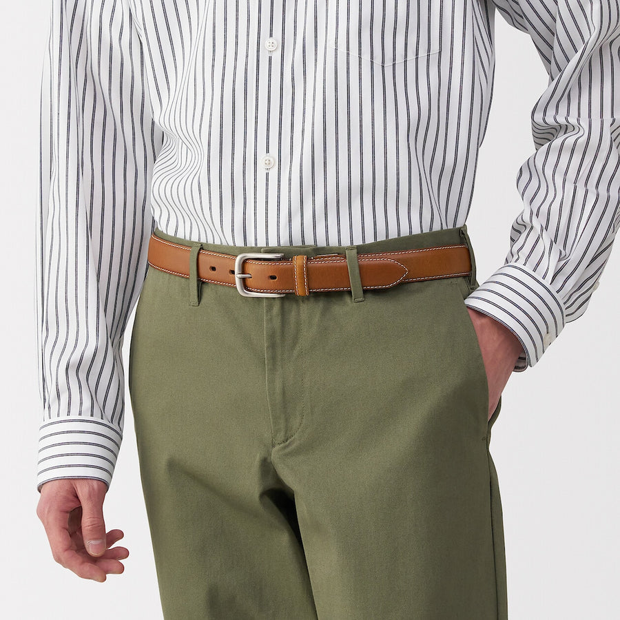 Vegetable tanned leather adjustable belt medstitchBlack