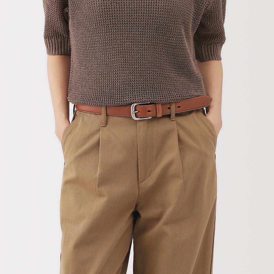 Vegetable tanned leather adjustable belt medstitchBlack