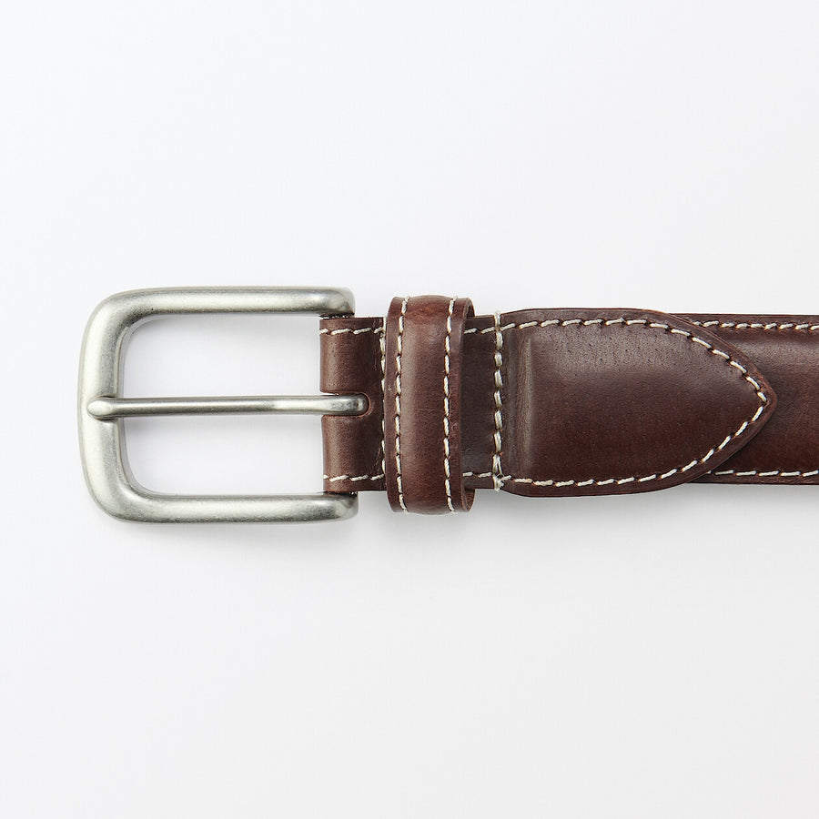 Vegetable tanned leather adjustable belt medstitchBlack