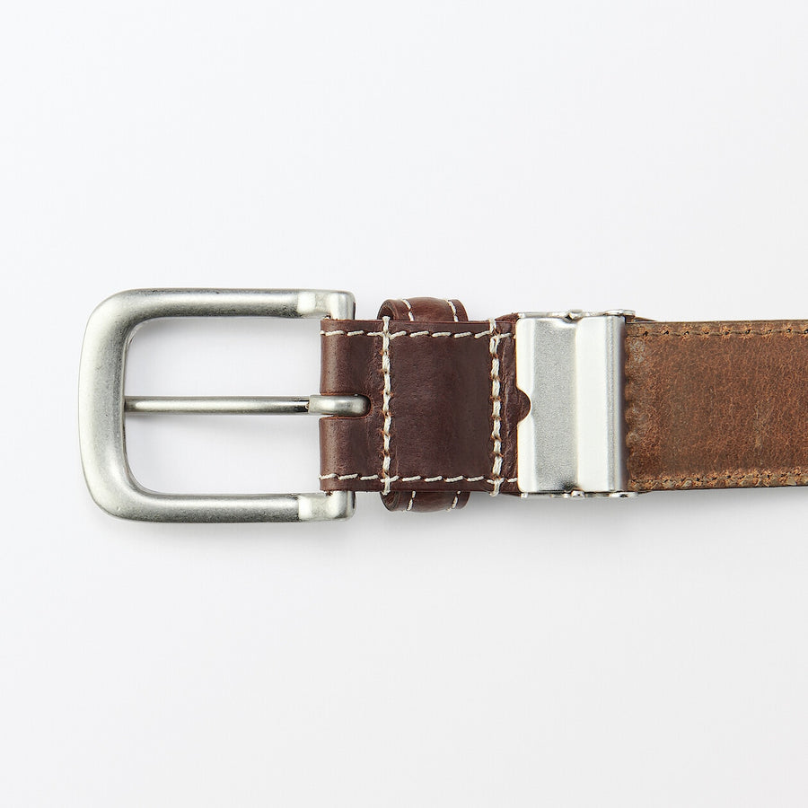 Vegetable tanned leather adjustable belt medstitchBlack