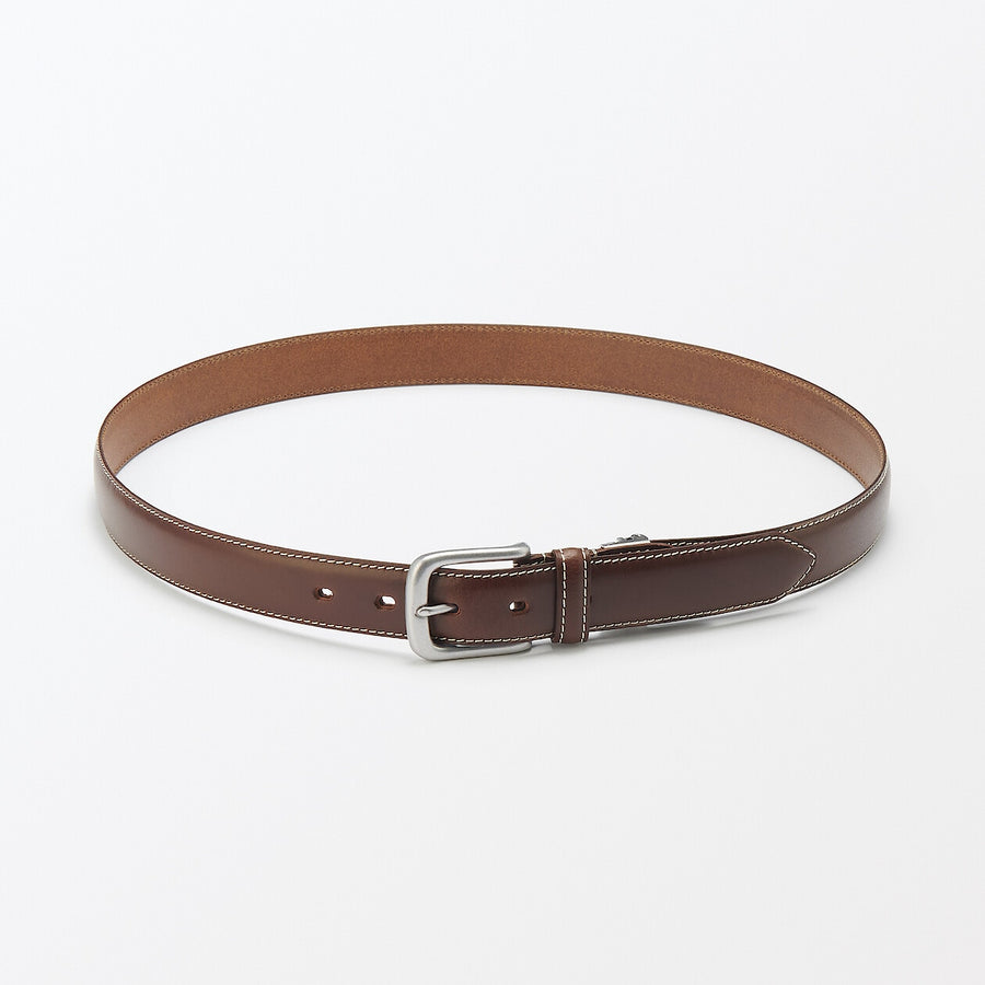 Vegetable tanned leather adjustable belt medstitchBlack