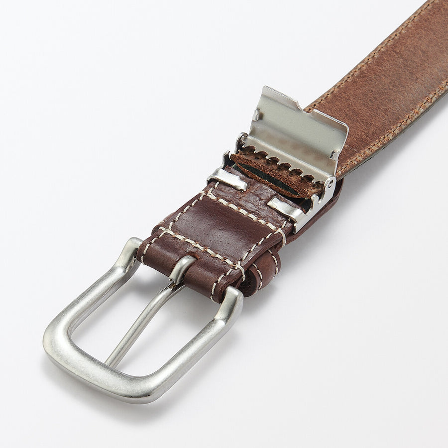 Vegetable tanned leather adjustable belt medstitchBlack