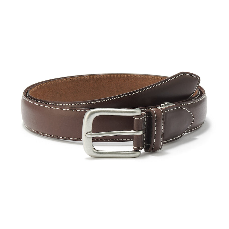 Vegetable tanned leather adjustable belt medstitchBlack