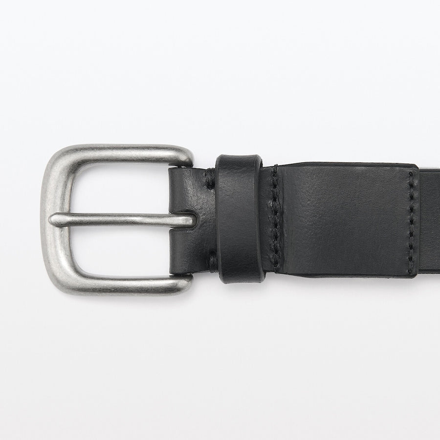 Vegetable tanned leather adjustable belt medstitchBlack
