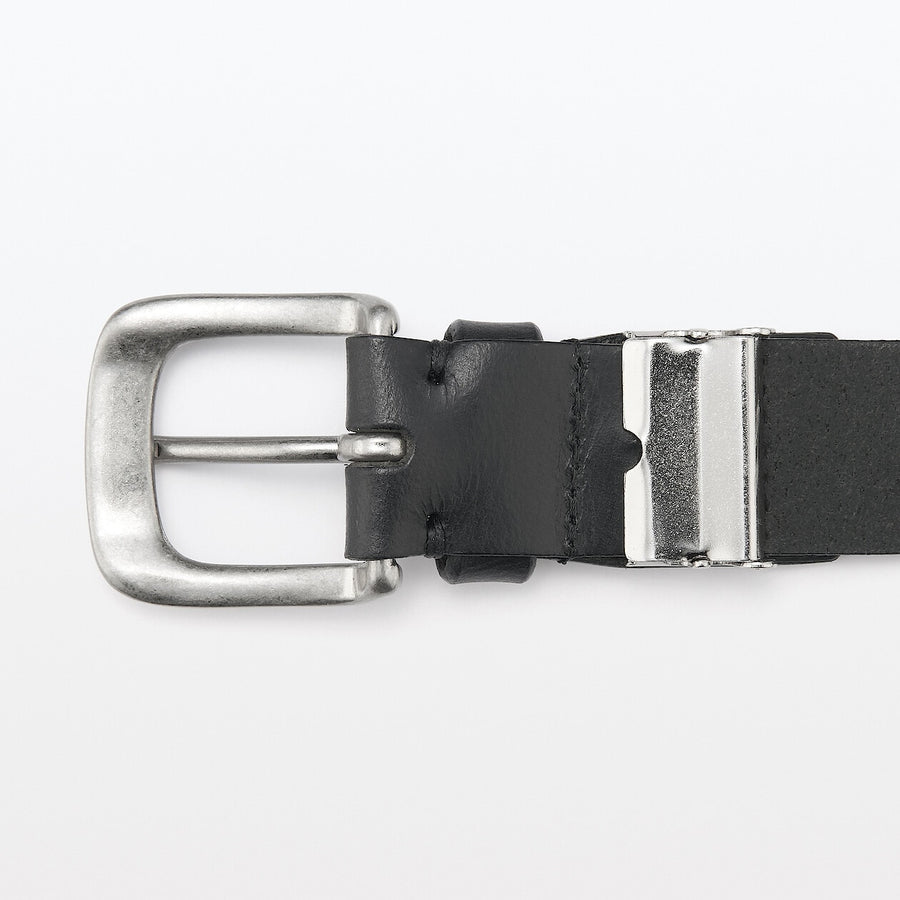 Vegetable tanned leather adjustable belt medstitchBlack