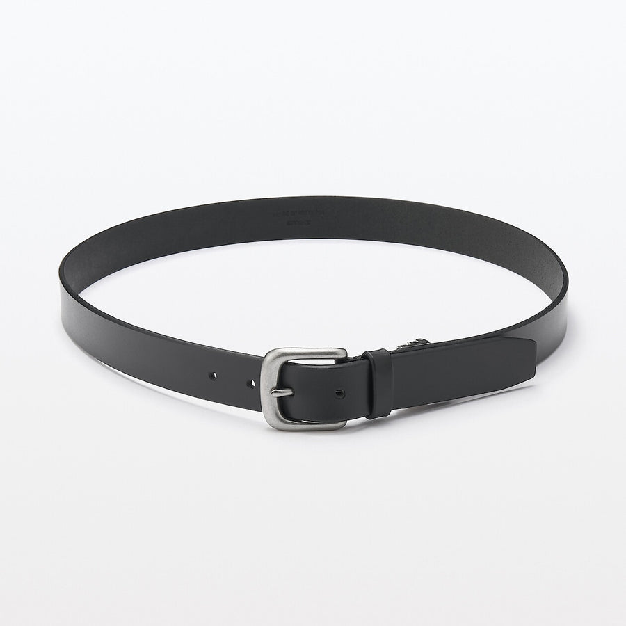 Vegetable tanned leather adjustable belt medstitchBlack