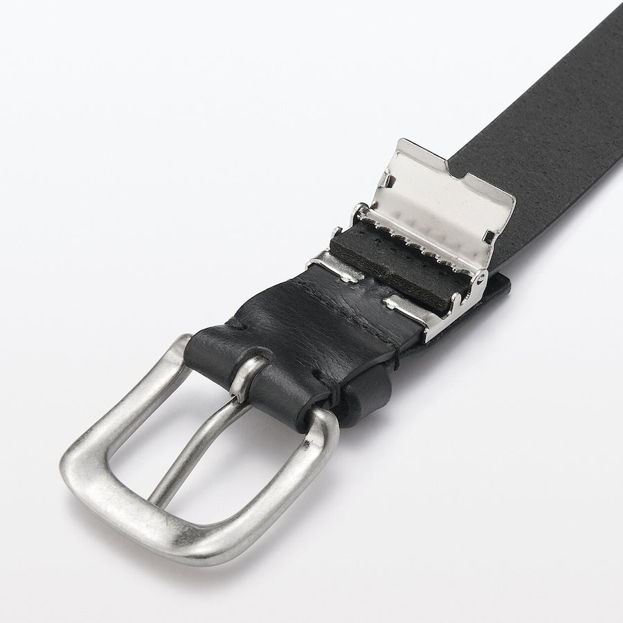 Vegetable tanned leather adjustable belt medstitchBlack