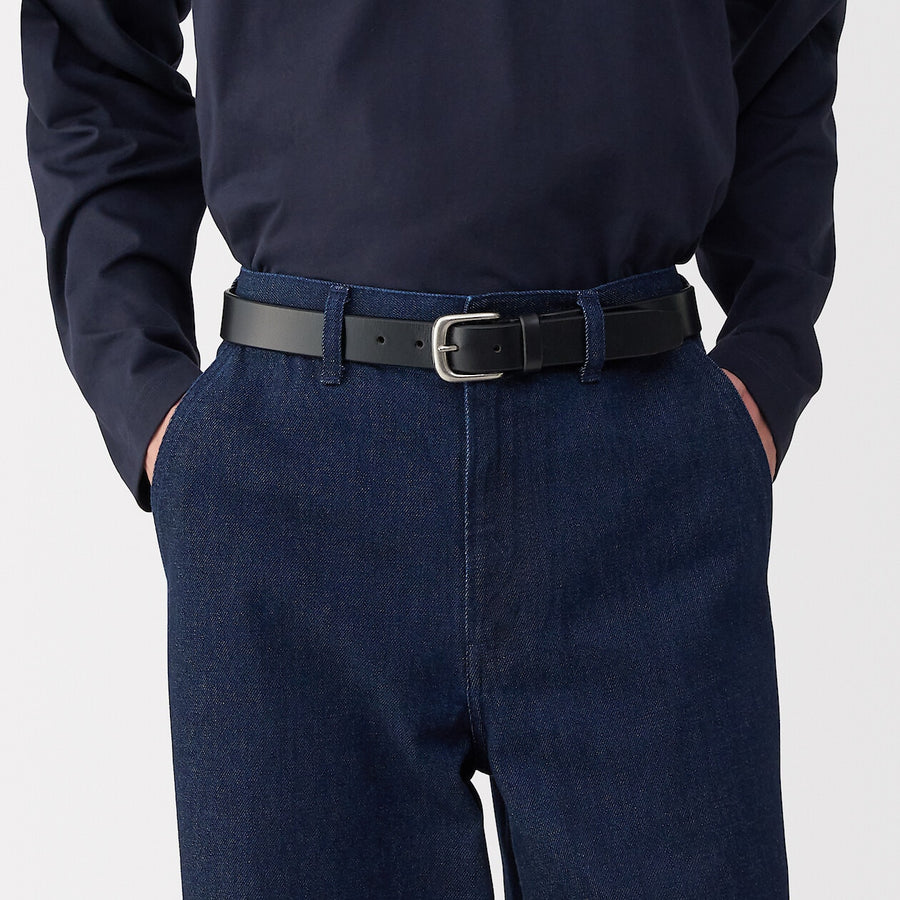 Vegetable tanned leather adjustable belt medstitchBlack