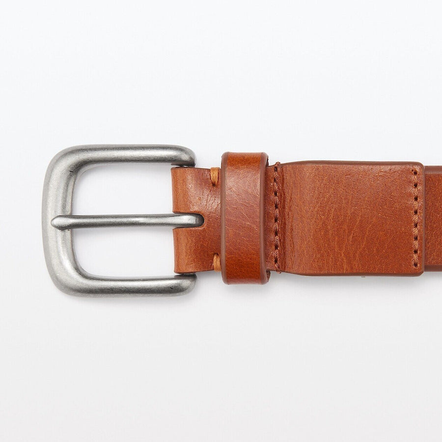 Vegetable tanned leather adjustable belt medstitchBlack