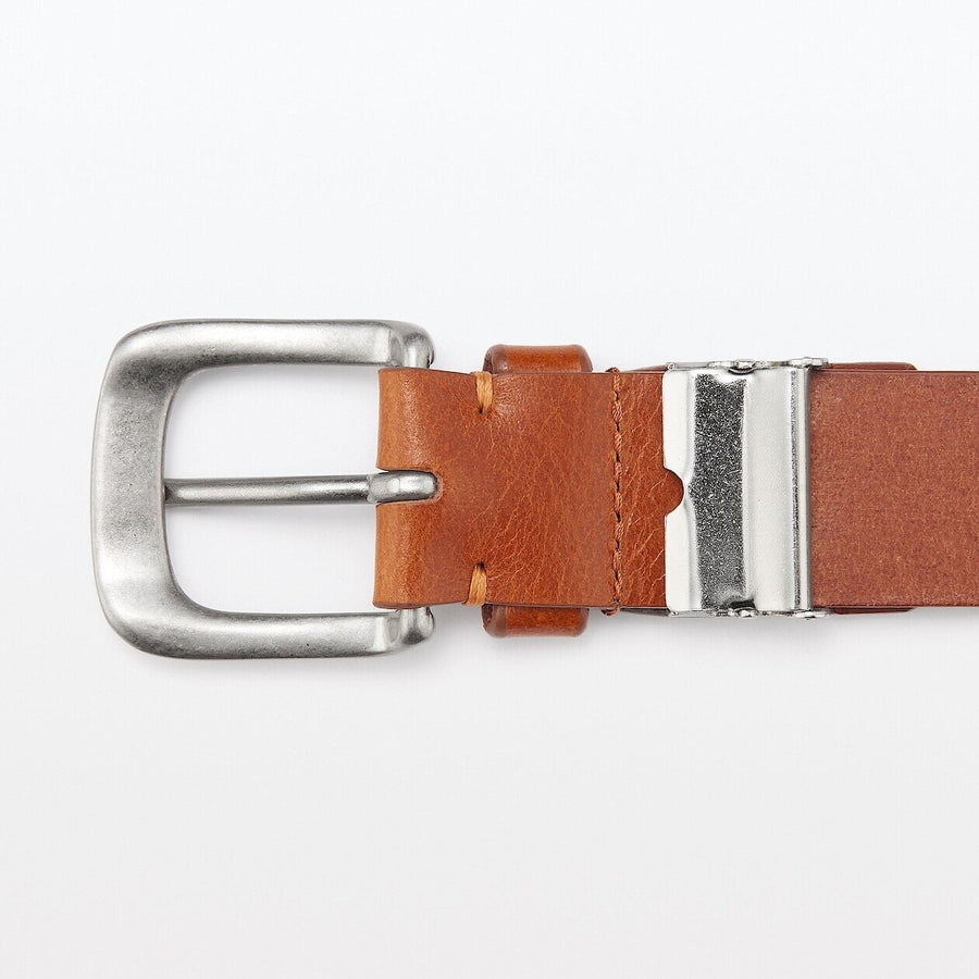 Vegetable tanned leather adjustable belt medstitchBlack