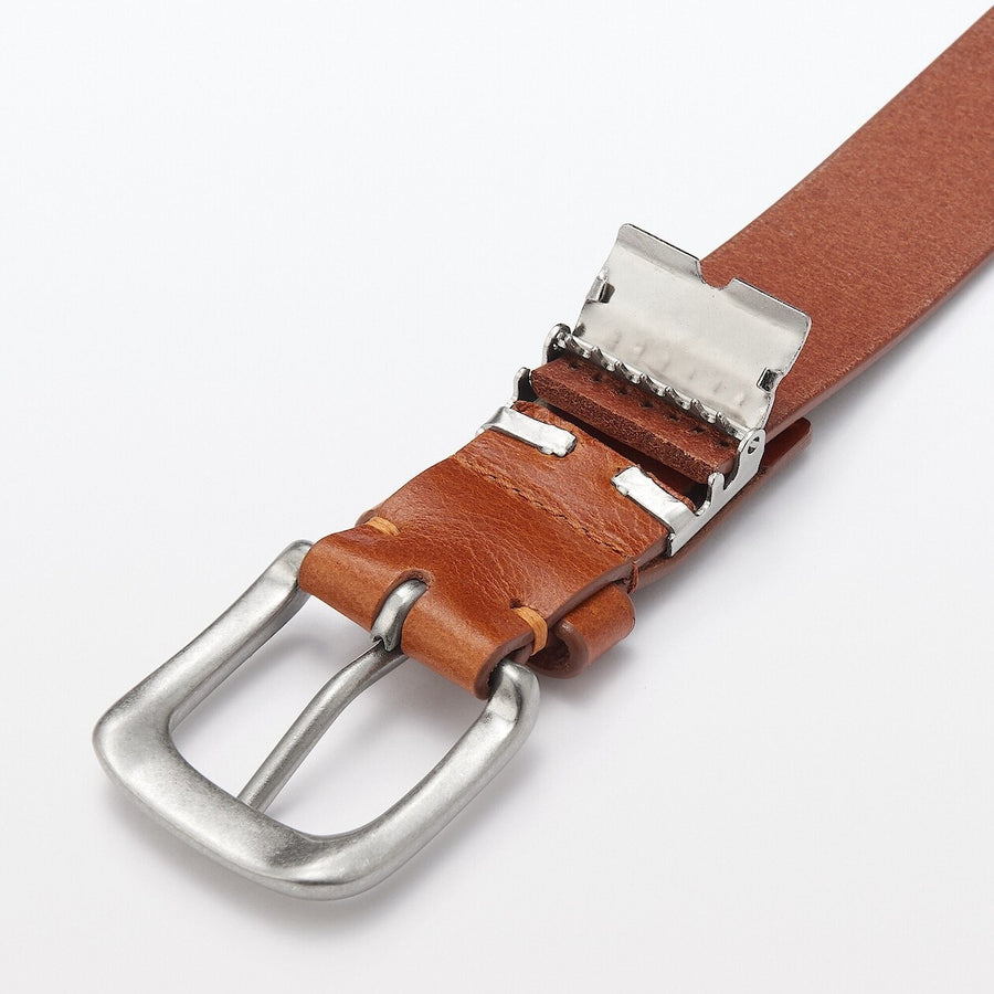 Vegetable tanned leather adjustable belt medstitchBlack