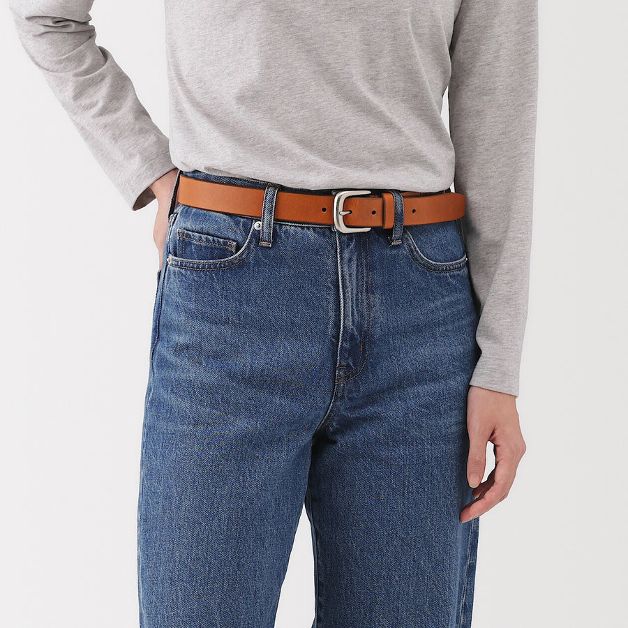 Vegetable tanned leather adjustable belt medstitchBlack