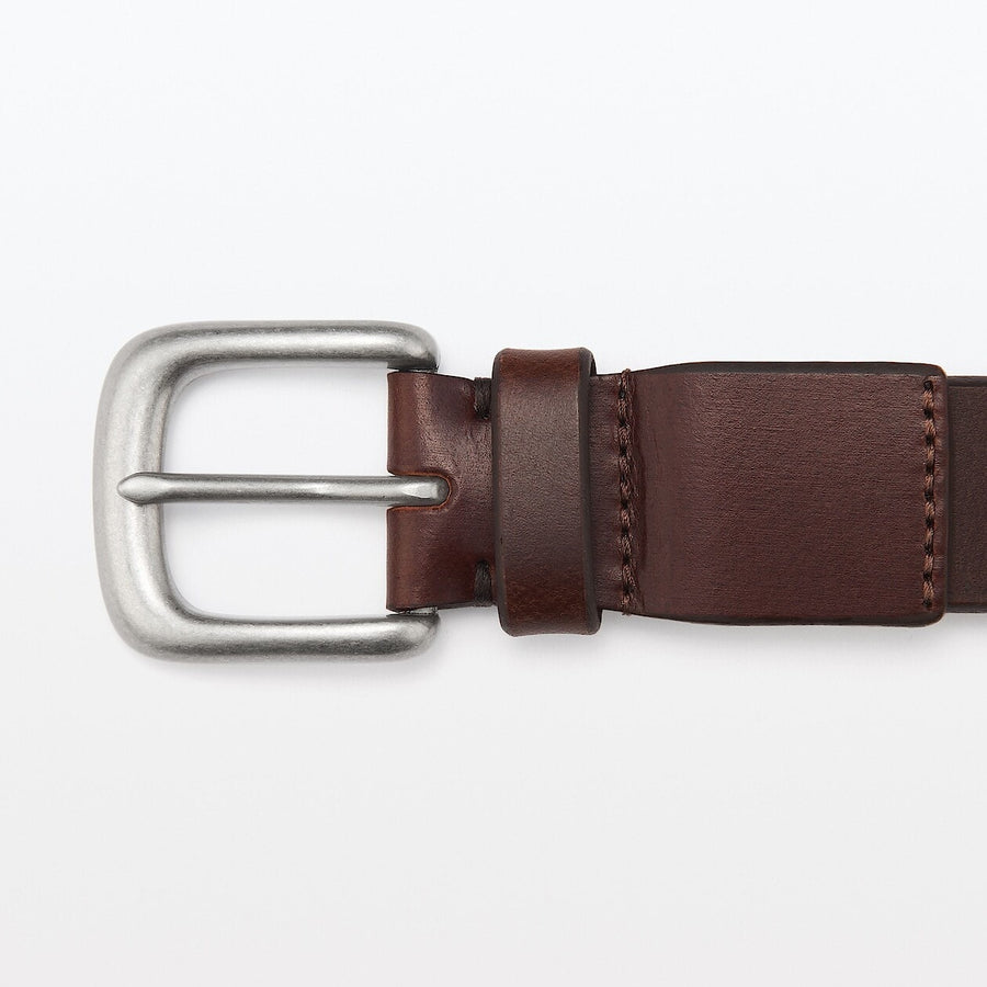 Vegetable tanned leather adjustable belt medstitchBlack