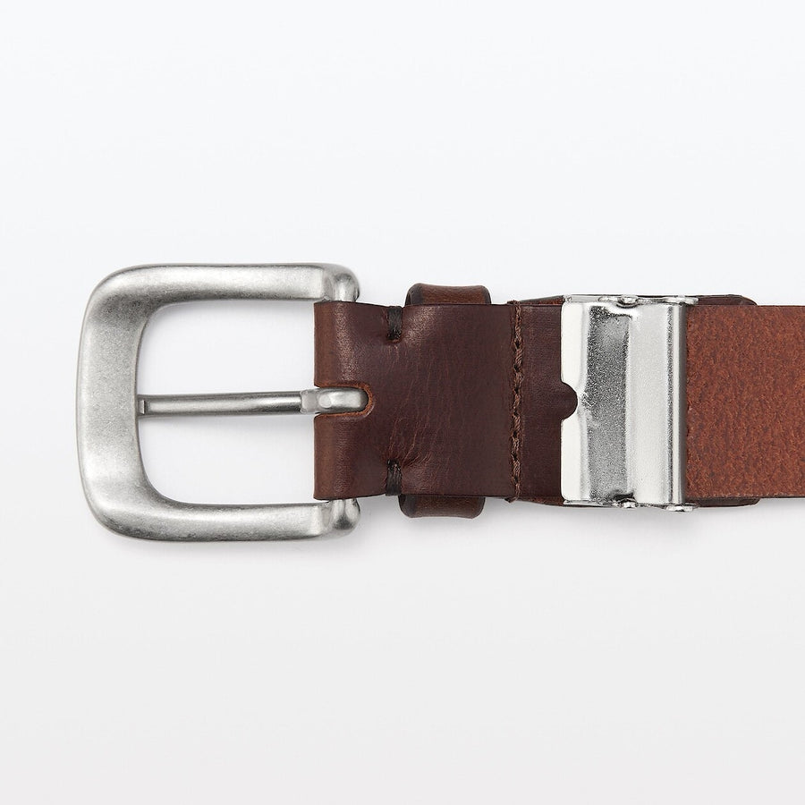 Vegetable tanned leather adjustable belt medstitchBlack
