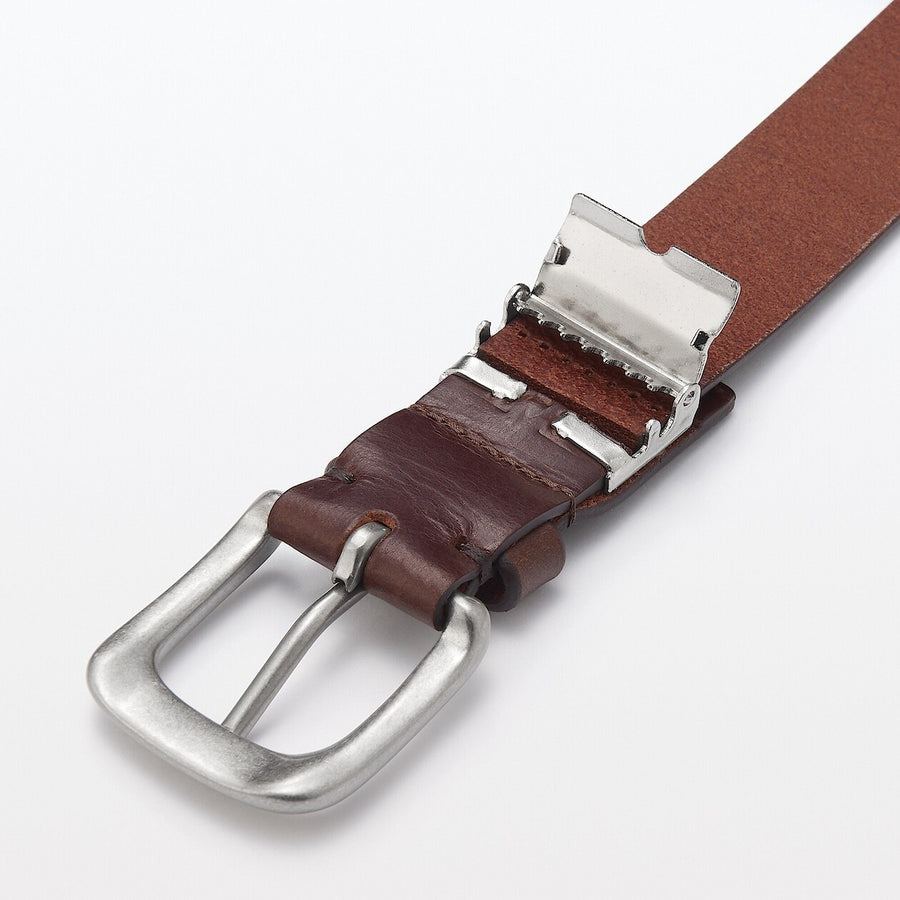 Vegetable tanned leather adjustable belt medstitchBlack