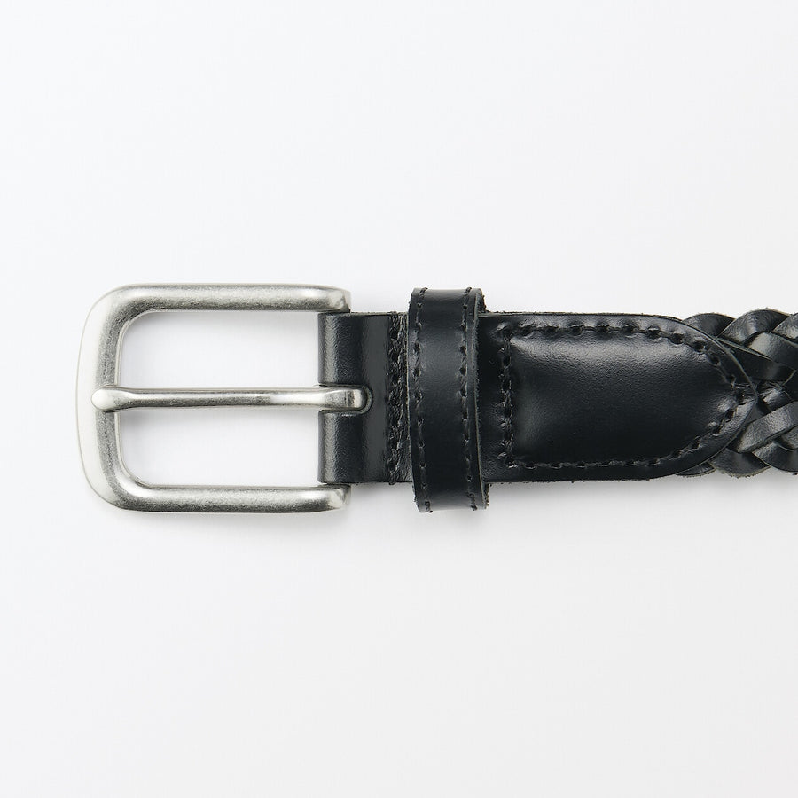 Vegetable tanned leather hand-knitted belt medium Black