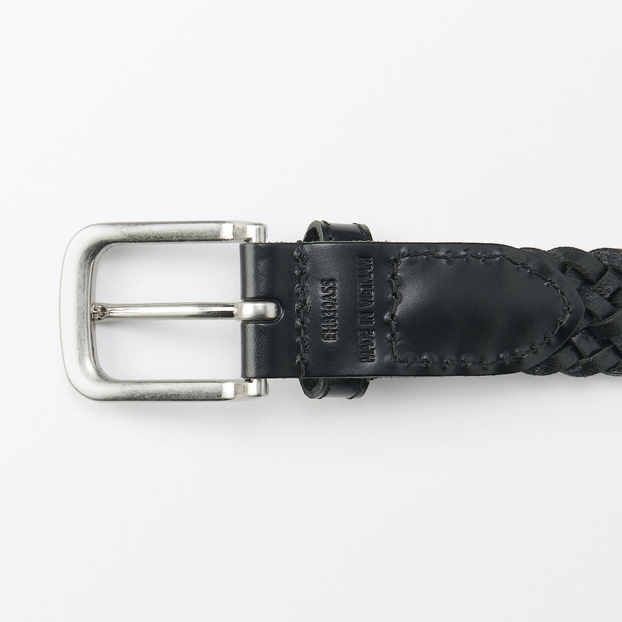 Vegetable tanned leather hand-knitted belt medium Black