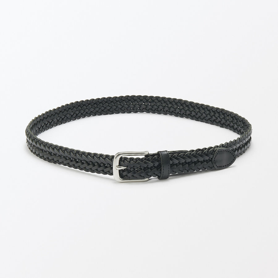 Vegetable tanned leather hand-knitted belt medium Black