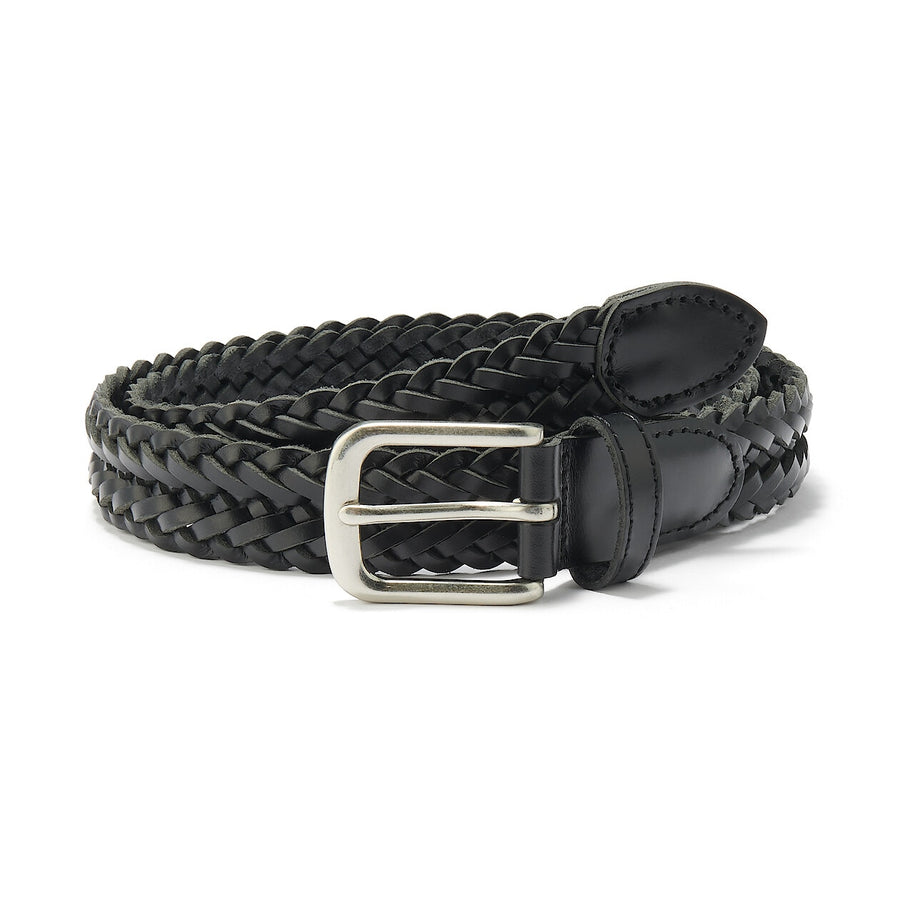 Vegetable tanned leather hand-knitted belt medium Black