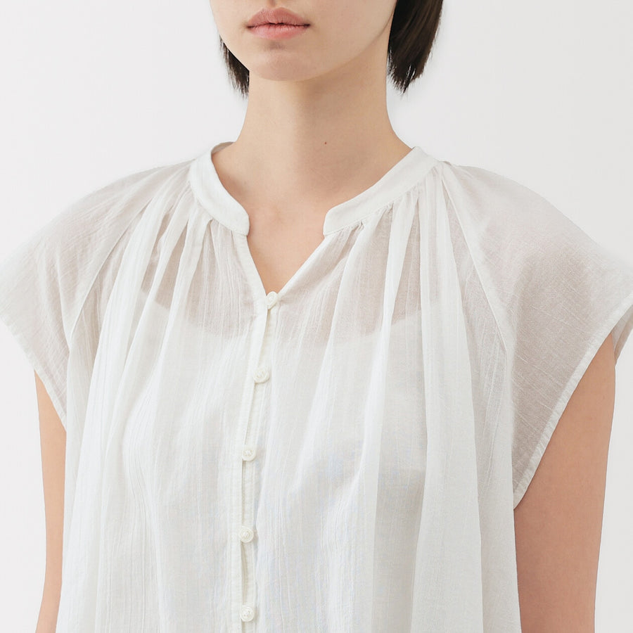 W's High twisted veilFrench sleeveblouse Off WhiteXS