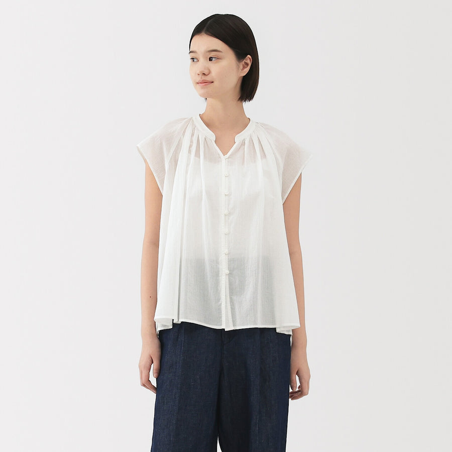 W's High twisted veilFrench sleeveblouse Off WhiteXS