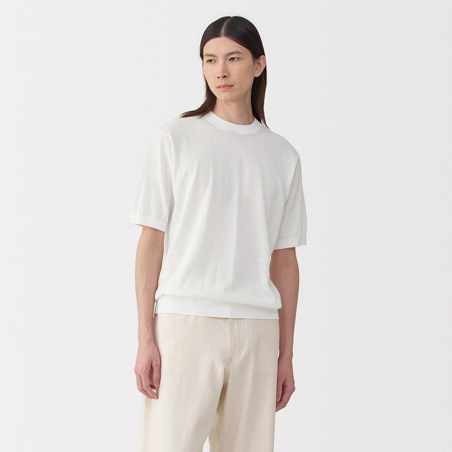 M's cotton high gauge knit short sleeve pull overOff WhiteS