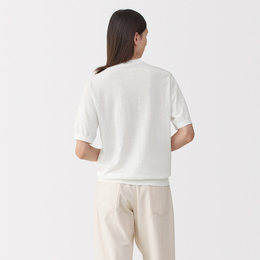 M's cotton high gauge knit short sleeve pull overOff WhiteS
