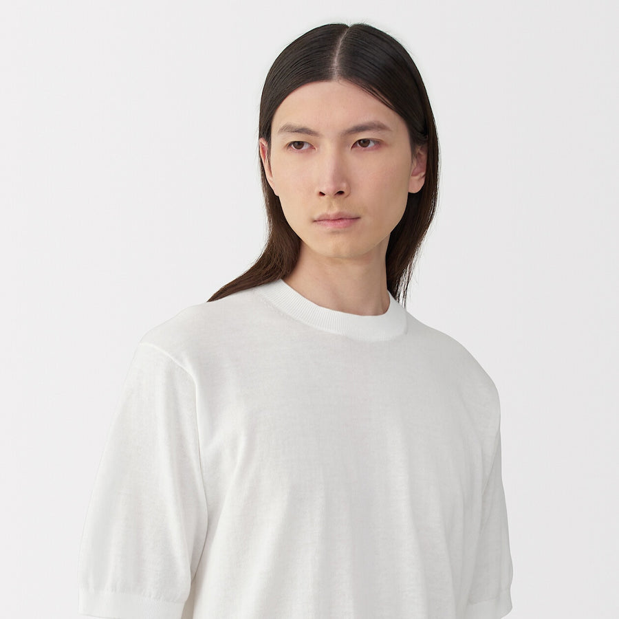M's cotton high gauge knit short sleeve pull overOff WhiteS