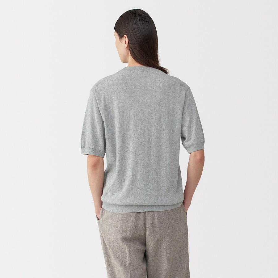 M's cotton high gauge knit short sleeve pull overOff WhiteS