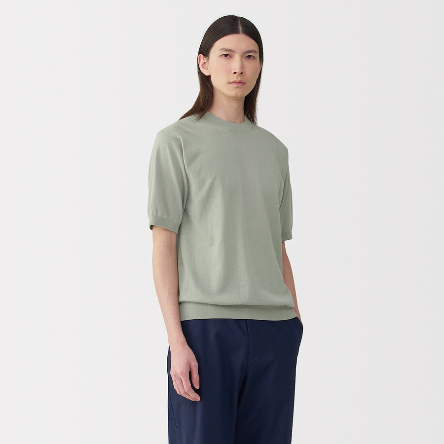 M's cotton high gauge knit short sleeve pull overOff WhiteS