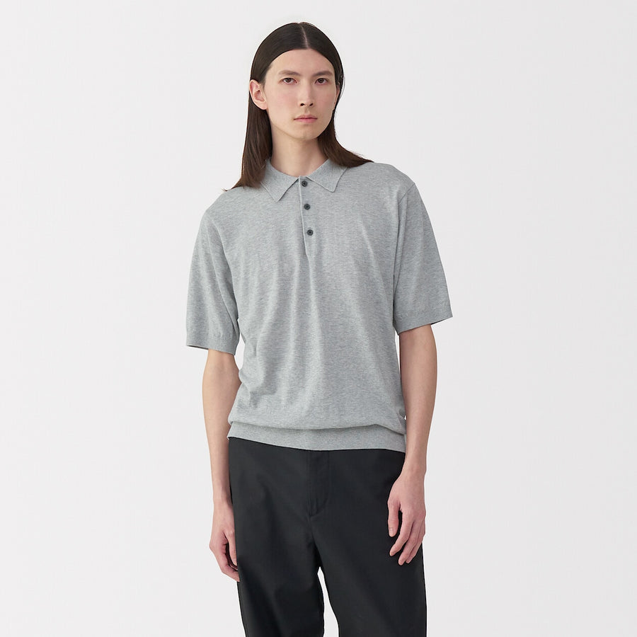 Men's cotton high gauge knit poloGreyS