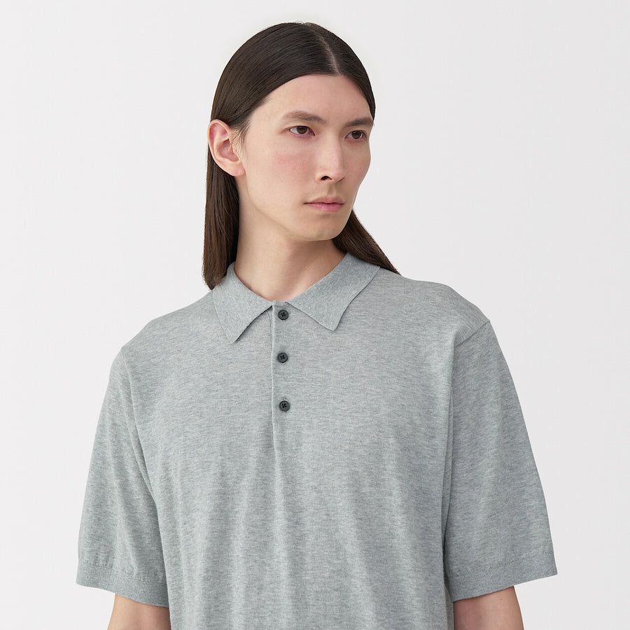 Men's cotton high gauge knit poloGreyS