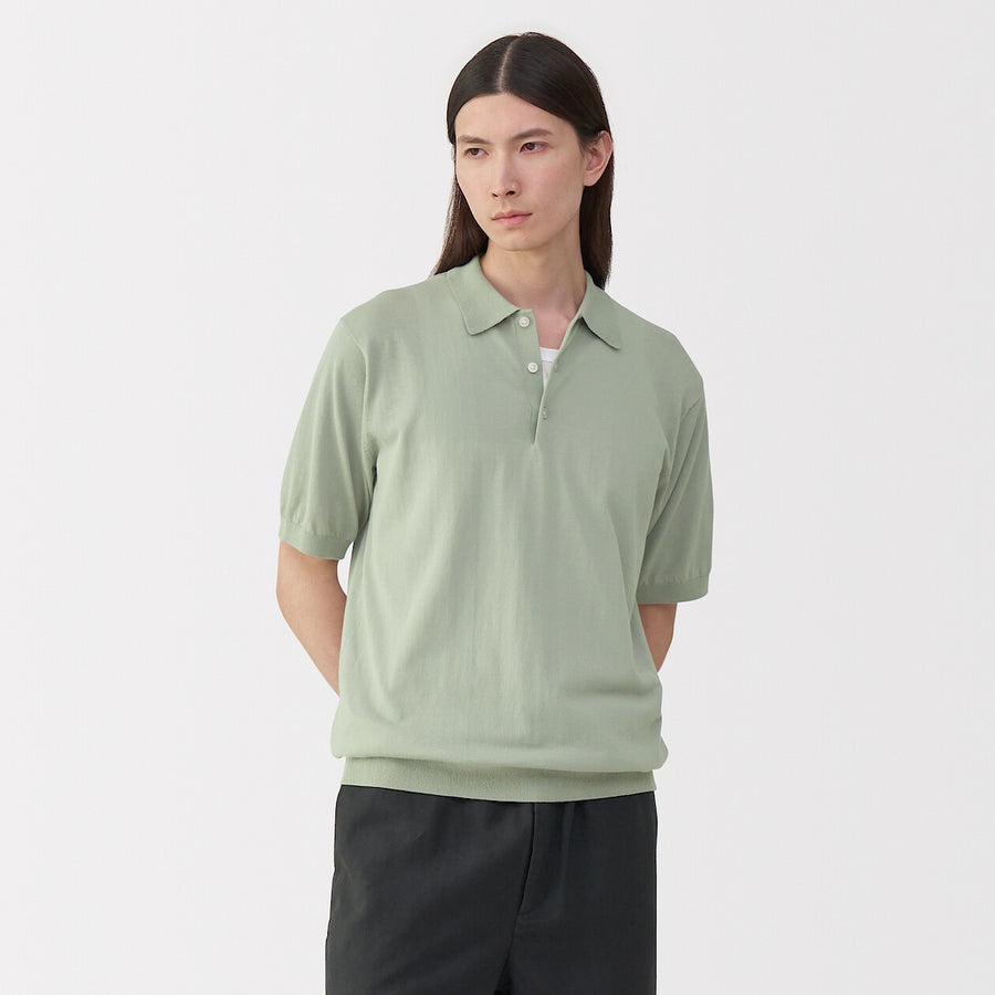 Men's cotton high gauge knit poloGreyS