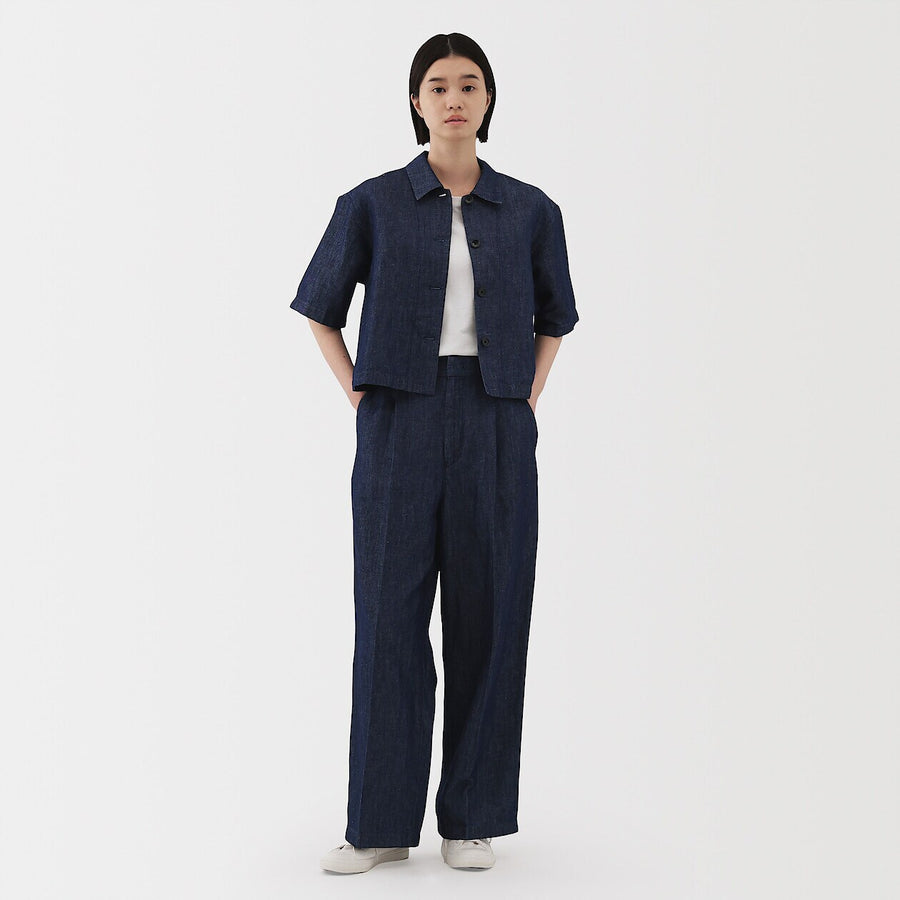 W's Hemp blend denim Darted wide pants NavyXS