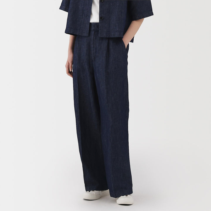 W's Hemp blend denim Darted wide pants NavyXS