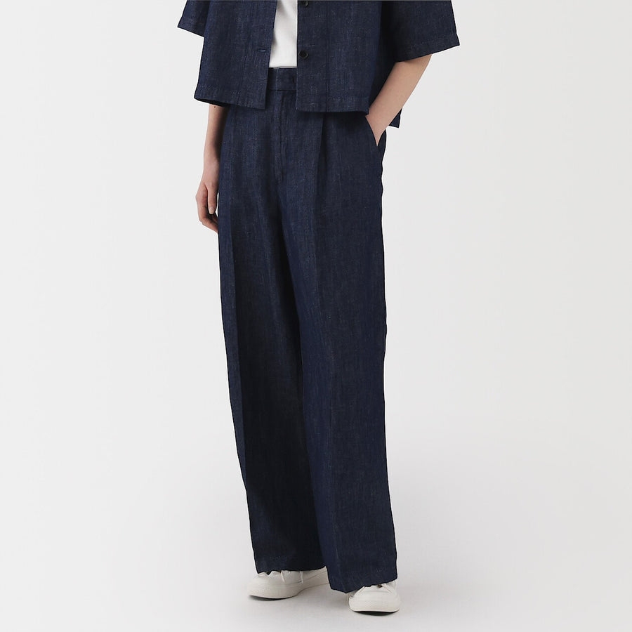 W's Hemp blend denim Darted wide pants NavyXS