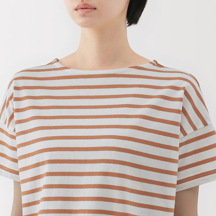 W's Striped Boat neck S/Slv T-shirt Smoky Orange StripeXS