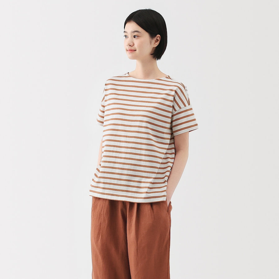 W's Striped Boat neck S/Slv T-shirt Smoky Orange StripeXS