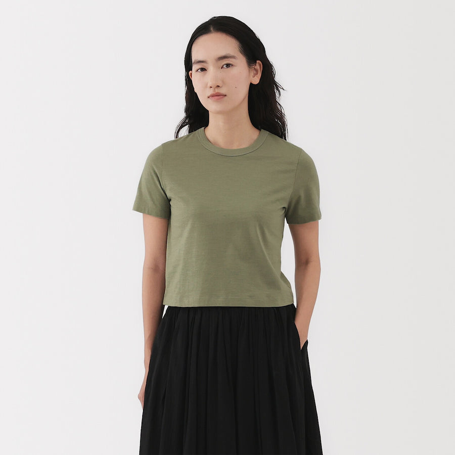 W's Slub jersey cropped crewneck S/Slv T-shirt (OS)WhiteXS