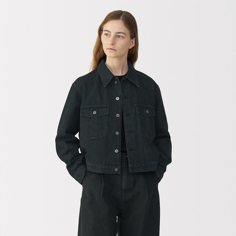 Women's washi blended denim trucker jacket Dark greyS