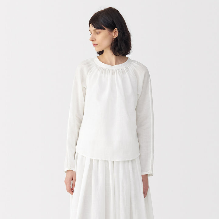 Women's ramie gathered blouse Off WhiteS