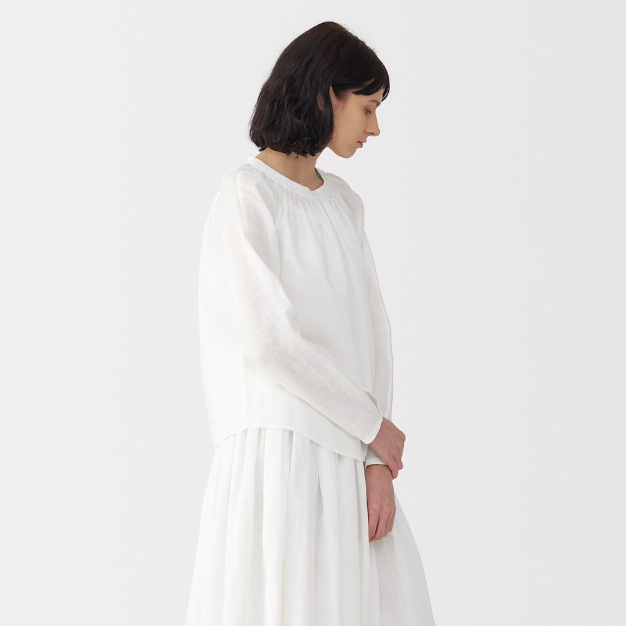 Women's ramie gathered blouse Off WhiteS