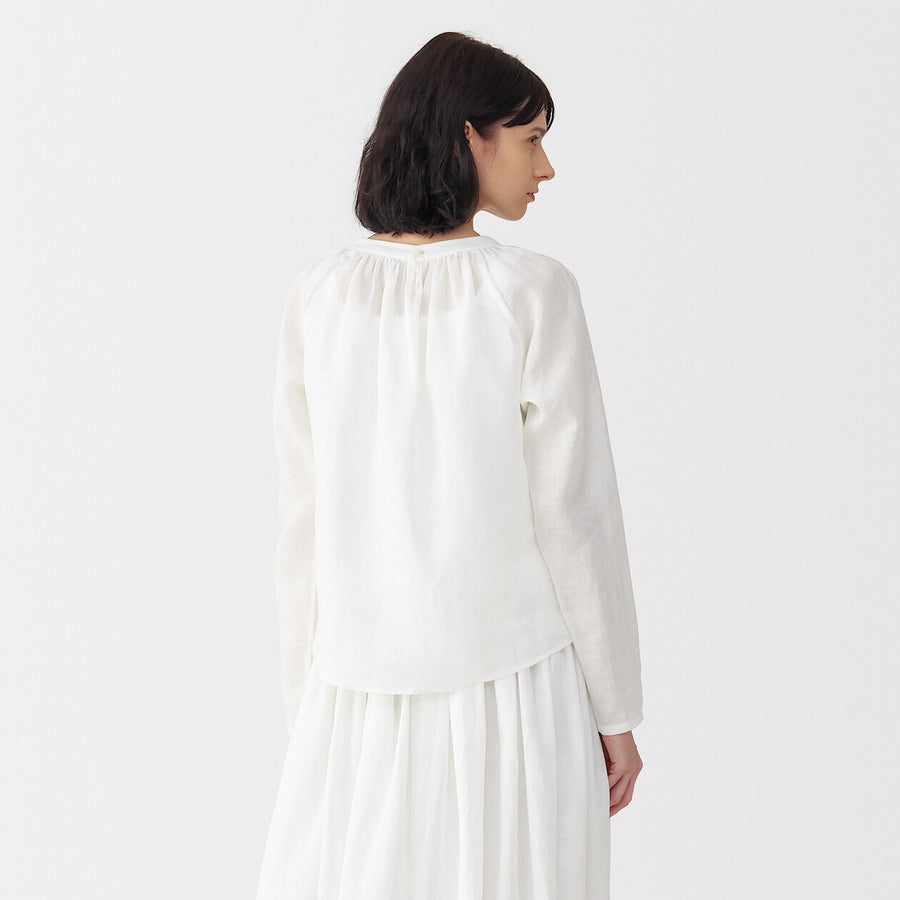 Women's ramie gathered blouse Off WhiteS