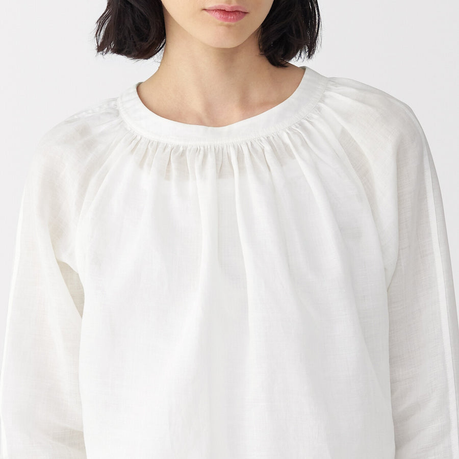Women's ramie gathered blouse Off WhiteS